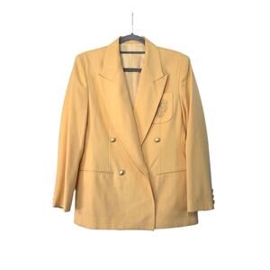 Vintage Barrie Pace Yellow 100% Wool Crest Pocket Double Breasted Blazer, Size 6